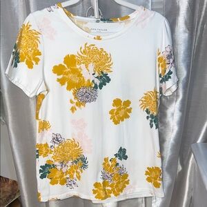 Ann Taylor Short Sleeve Top White, Pink, Green, and Yellow Floral